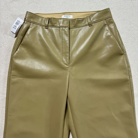 NEW Babaton Aritzia Vegan Leather Beige Taupe Straight Crop Pants 10 - Picture 3 of 9